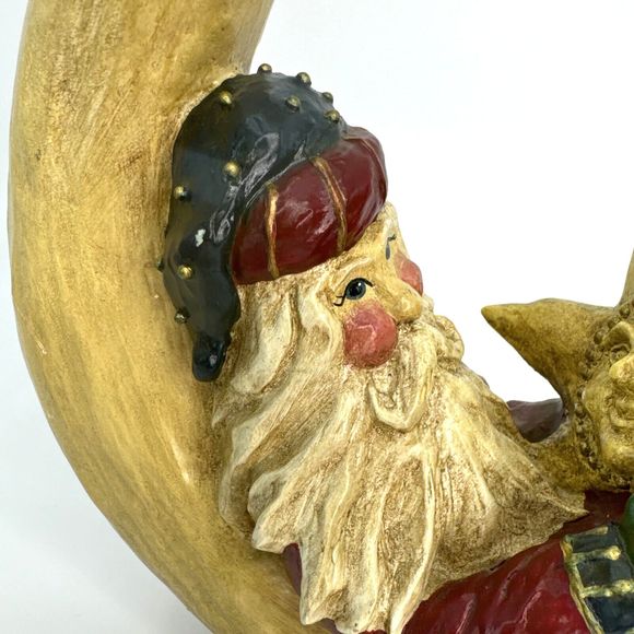 Vintage 1994 Ila Lefever Enesco Santa Resting on the Moon Holding Star Folk Art - Picture 13 of 15